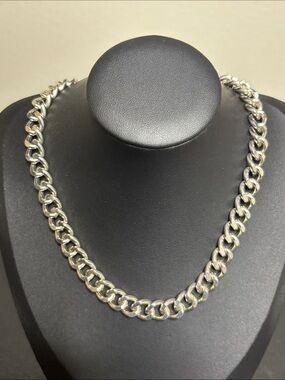 Silver Tone Cuban Link Chunky Statement Chain Necklace Jewelry